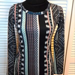 Living Doll Los Angeles Top XS Patterned A-Line Long Sleeve Aztec SW Print Boho